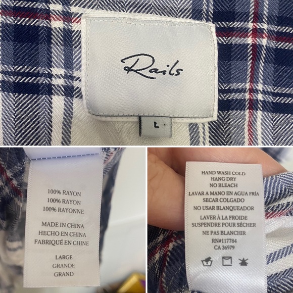 Rails Sleep Shirt White Sky Mauve Plaid Button Front Nightgown Blue/White Large - Picture 11 of 11